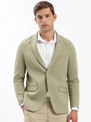 Men Notched Lapel Solid Khaki Blazer-EX-3011-Khaki