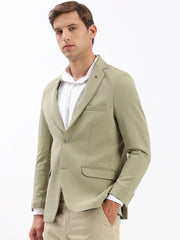 Men Notched Lapel Solid Khaki Blazer-EX-3011-Khaki