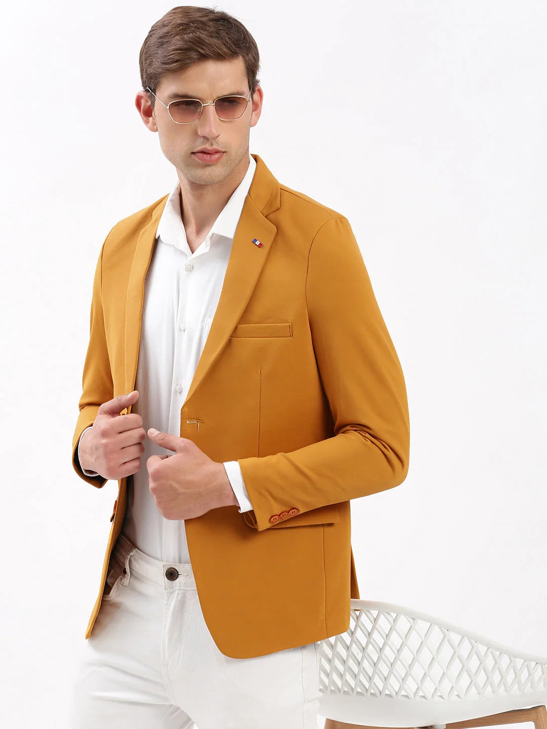 Mustard Solid Cotton Blazer | Stylish Men's Ethnic Wear