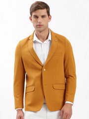 Men Notched Lapel Solid Mustard Blazer-EX-3011-Mustard