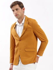 Men Notched Lapel Solid Mustard Blazer-EX-3011-Mustard