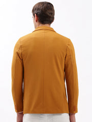Men Notched Lapel Solid Mustard Blazer-EX-3011-Mustard
