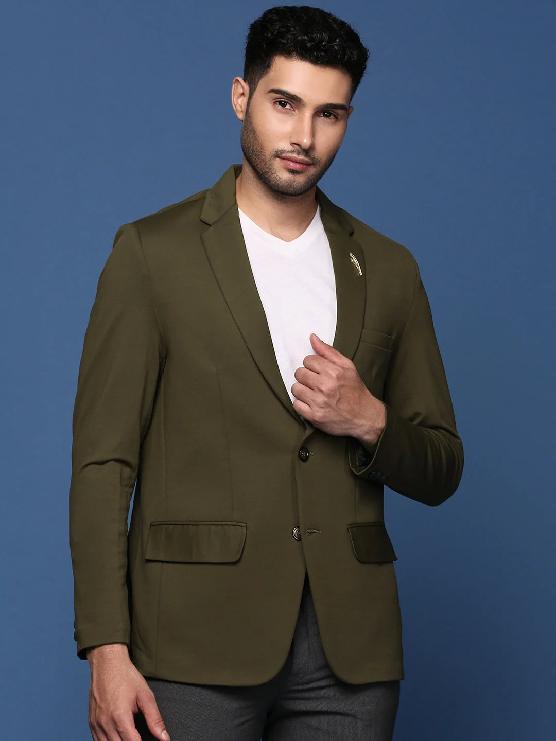 Olive Cotton Men's Ethnic Wear - Slim Fit Nehru Jacket