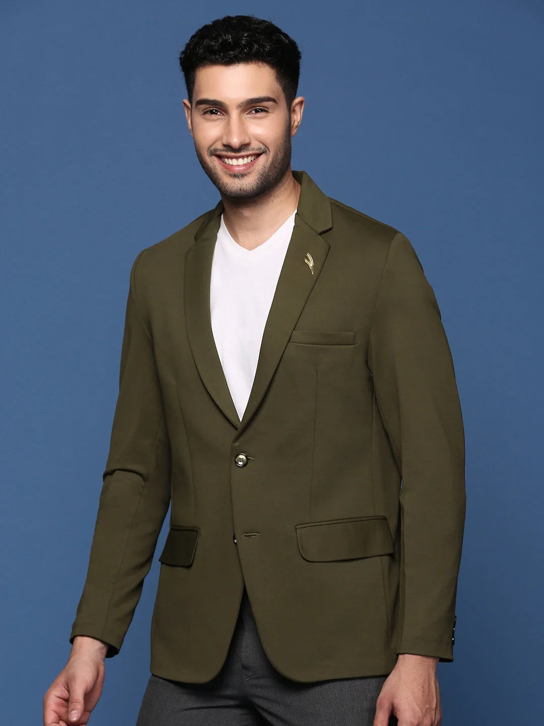 Olive Cotton Men's Ethnic Wear - Slim Fit Nehru Jacket