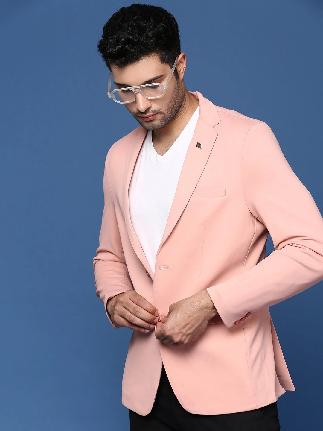 Peach Slim Fit Blazer - Men's Nehru Jacket Wedding Look
