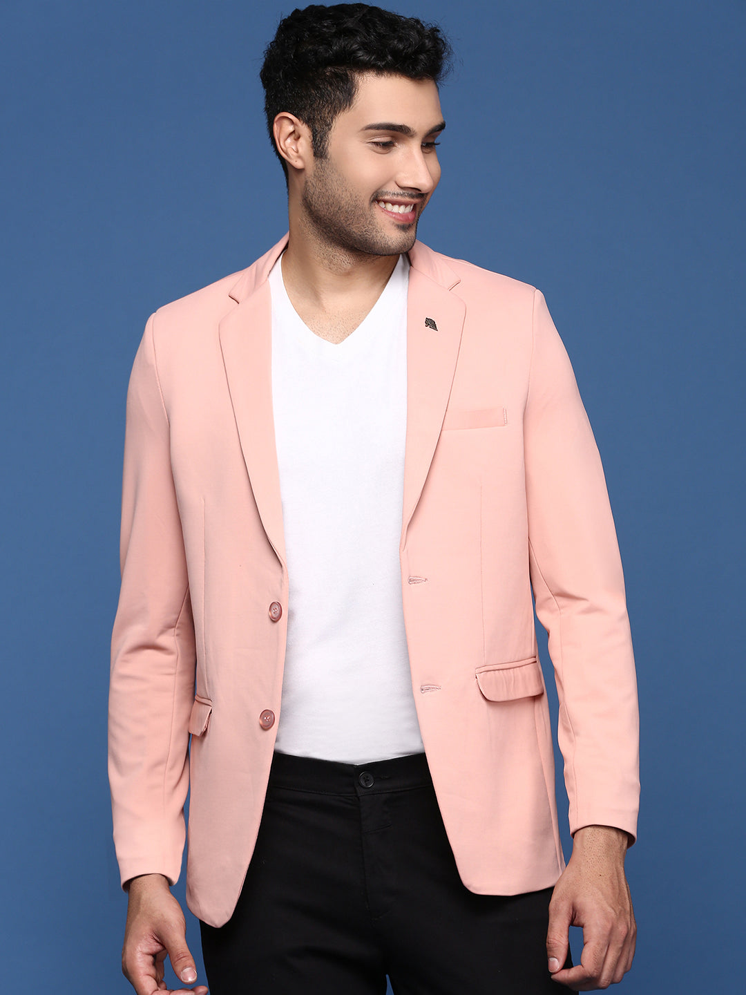 Peach Slim Fit Blazer - Men's Nehru Jacket Wedding Look