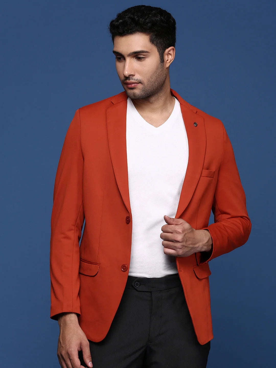 Rust Cotton Slim Fit Blazer | Stylish Men's Ethnic Wear