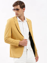 Men Notched Lapel Solid Yellow Blazer-EX-3011-Yellow