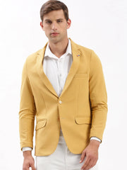 Men Notched Lapel Solid Yellow Blazer-EX-3011-Yellow
