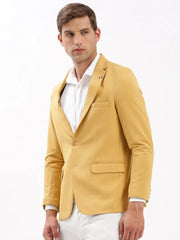 Men Notched Lapel Solid Yellow Blazer-EX-3011-Yellow