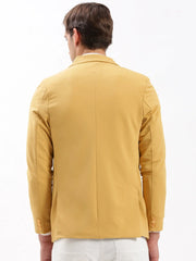 Men Notched Lapel Solid Yellow Blazer-EX-3011-Yellow