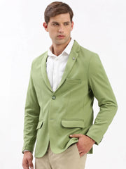 Men Notched Lapel Solid Green Blazer-EX-3012A-Green