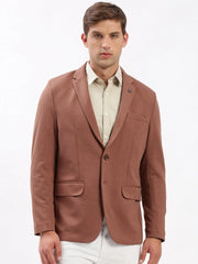 Men Notched Lapel Solid Brown Blazer-EX-3012-Brown