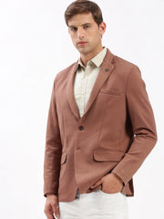 Men Notched Lapel Solid Brown Blazer-EX-3012-Brown