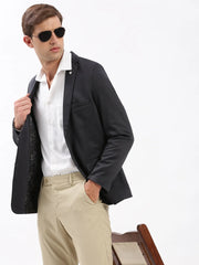 Men Notched Lapel Solid Charcoal Blazer-EX-3012-Charcoal