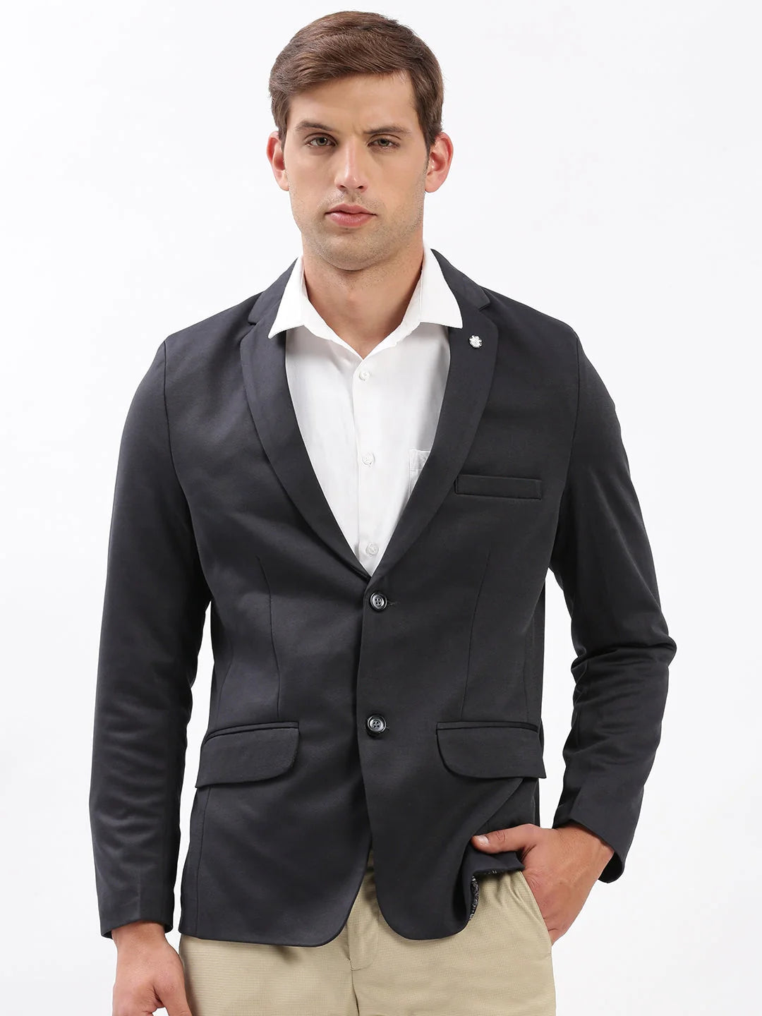 Charcoal Solid Men's Blazer | Modern Ethnic Nehru Jackets