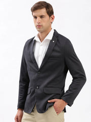 Men Notched Lapel Solid Charcoal Blazer-EX-3012-Charcoal