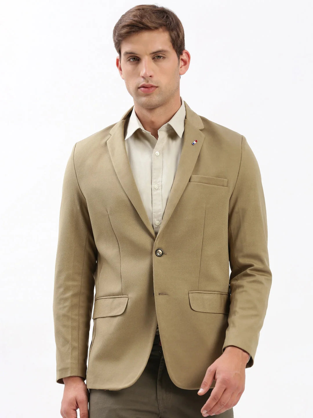 Khaki Solid Cotton Blazer | Modern Men's Ethnic Wear