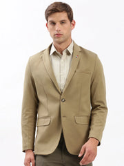 Men Notched Lapel Solid Khaki Blazer-EX-3012-Khaki