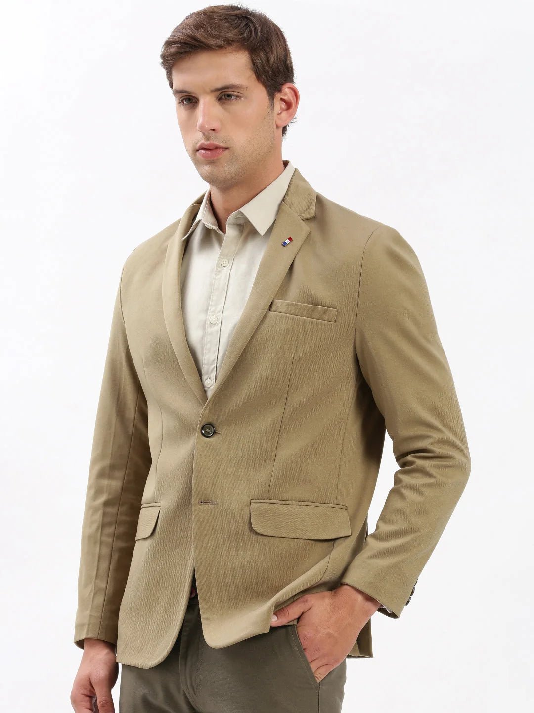 Khaki Solid Cotton Blazer | Modern Men's Ethnic Wear