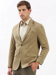 Men Notched Lapel Solid Khaki Blazer-EX-3012-Khaki