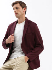 Men Notched Lapel Solid Maroon Blazer-EX-3012-Maroon