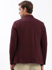 Men Notched Lapel Solid Maroon Blazer-EX-3012-Maroon
