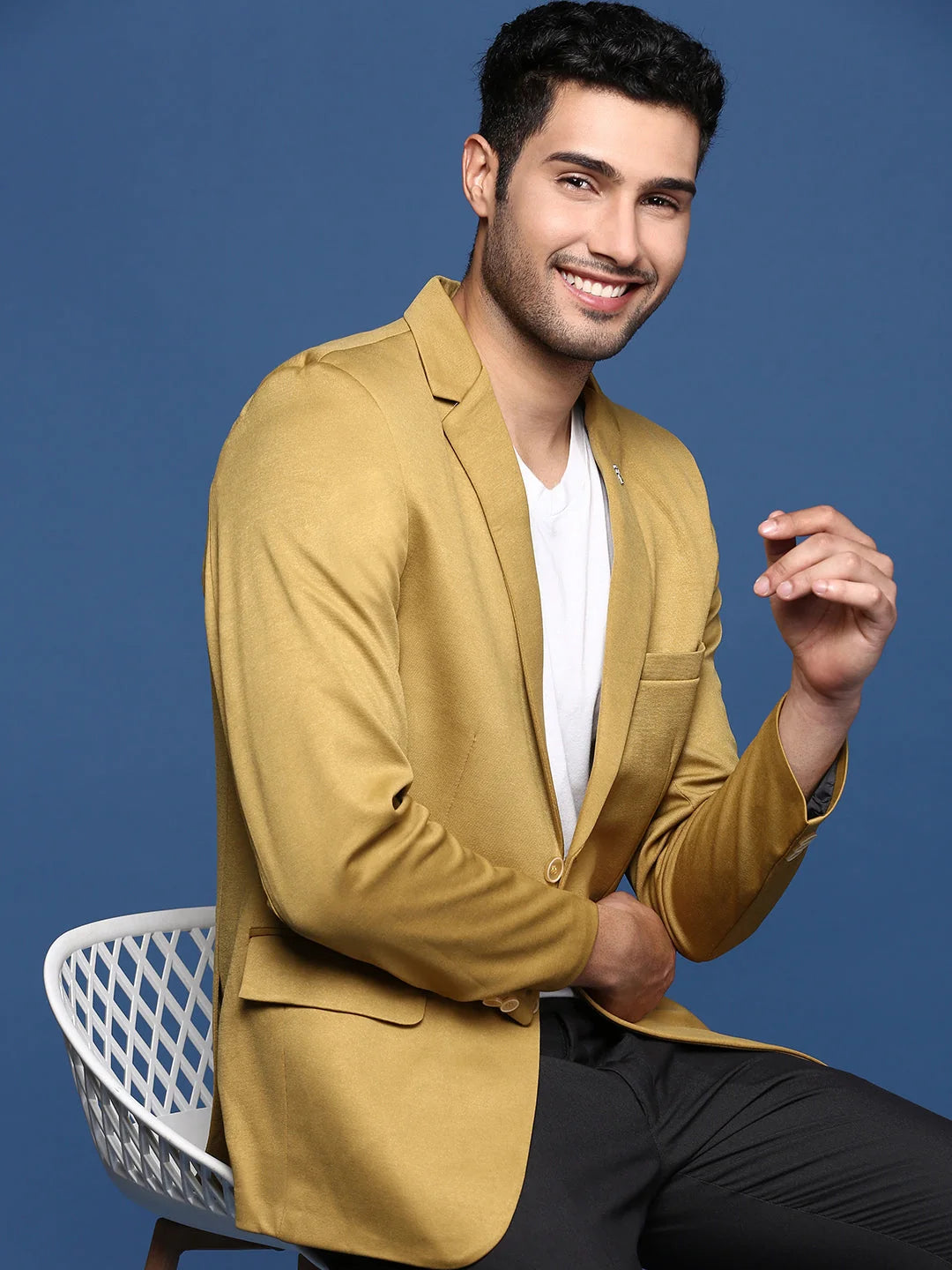 Mustard Slim Fit Blazer - Men's Ethnic Wear & Nehru Collar Style