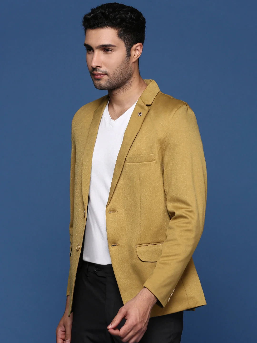 Mustard Slim Fit Blazer - Men's Ethnic Wear & Nehru Collar Style