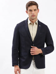 Men Notched Lapel Solid Navy Blue Blazer-EX-3012-Navyblue