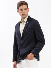 Men Notched Lapel Solid Navy Blue Blazer-EX-3012-Navyblue