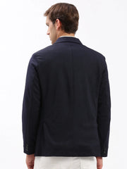 Men Notched Lapel Solid Navy Blue Blazer-EX-3012-Navyblue