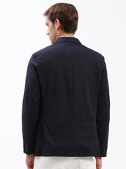 Men Notched Lapel Solid Navy Blue Blazer-EX-3012-Navyblue