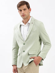 Men Notched Lapel Solid Green Blazer-EX-3021-Green