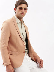 Men Notched Lapel Solid Peach Blazer-EX-3021-Peach