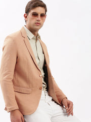 Men Notched Lapel Solid Peach Blazer-EX-3021-Peach