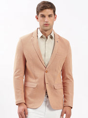 Men Notched Lapel Solid Peach Blazer-EX-3021-Peach