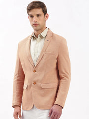 Men Notched Lapel Solid Peach Blazer-EX-3021-Peach