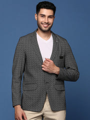 Men Black Slim Fit Single Breasted Blazer-EX-3024-Black