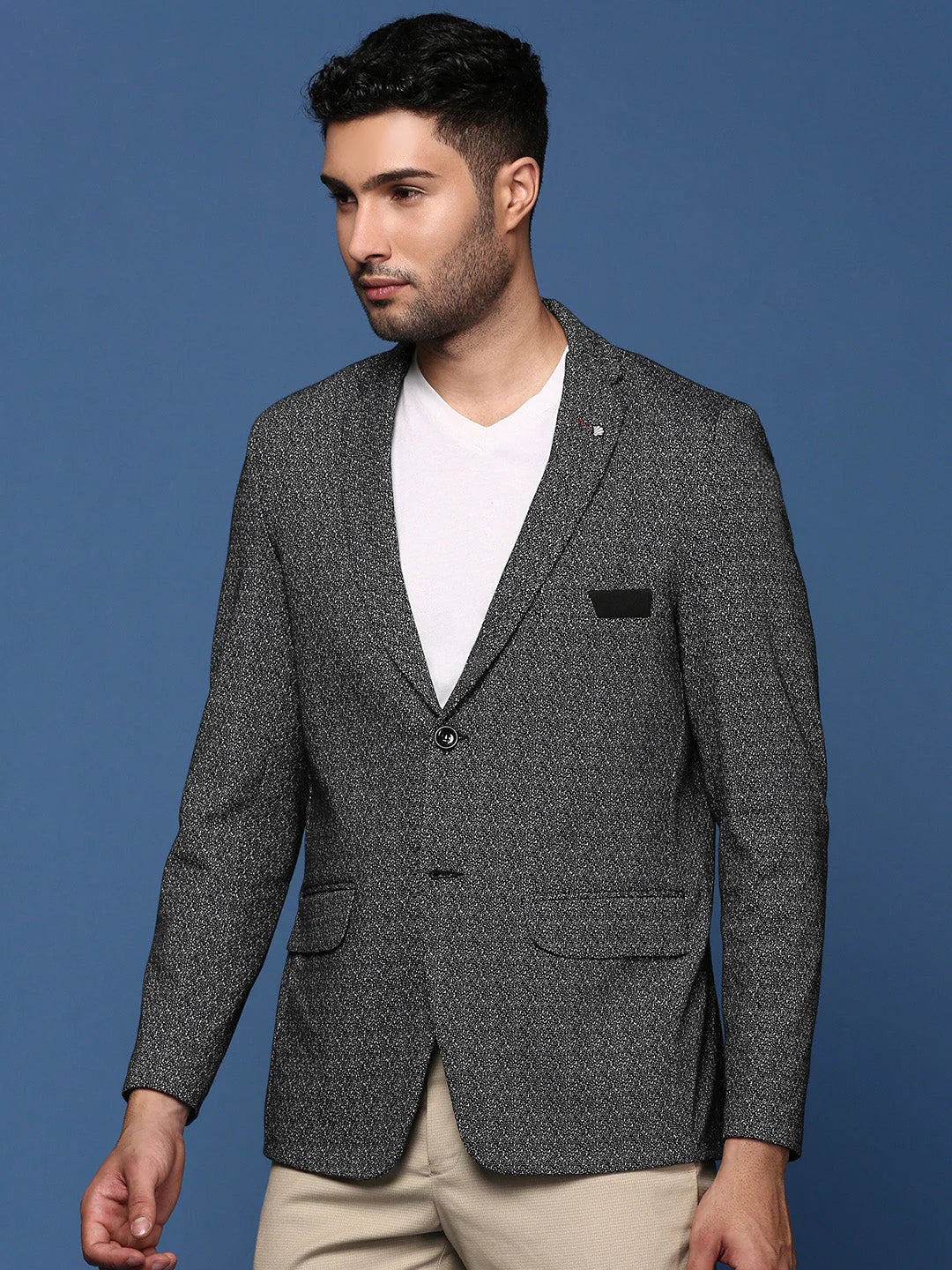 Black Cotton Slim Fit Blazer | Men's Nehru Jackets