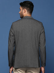 Men Black Slim Fit Single Breasted Blazer-EX-3024-Black