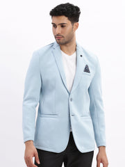 Men Solid Blue Single Breasted Blazer-EX-Cotry-Blue