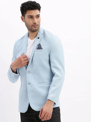 Men Solid Blue Single Breasted Blazer-EX-Cotry-Blue