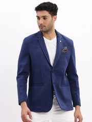 Men Solid Blue Single Breasted Blazer-EX-MettyA-Blue