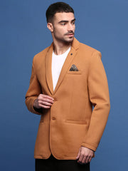 Men Camel Brown Slim Fit Single Breasted Blazer-EX-MettyA-Camelbrown
