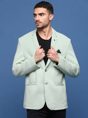 Men Sea Green Slim Fit Single Breasted Blazer-EX-MettyA-Seagreen