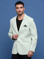 Men Sea Green Slim Fit Single Breasted Blazer-EX-MettyA-Seagreen