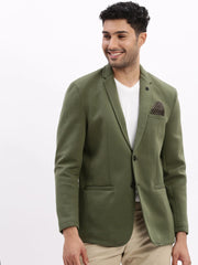 Men Solid Green Single Breasted Blazer-EX-MettyB-Green
