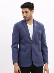 Men Solid Blue Single Breasted Blazer-EX-MettyC-Blue