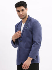 Men Solid Blue Single Breasted Blazer-EX-MettyC-Blue